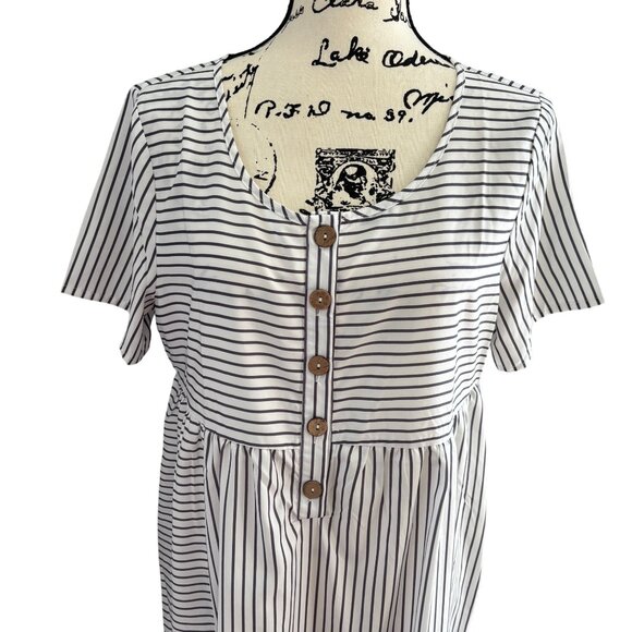Zolucky Women's Midi Dress Sz Large White w/ Gray Pin Stripes Side Pockets Soft - Picture 5 of 12